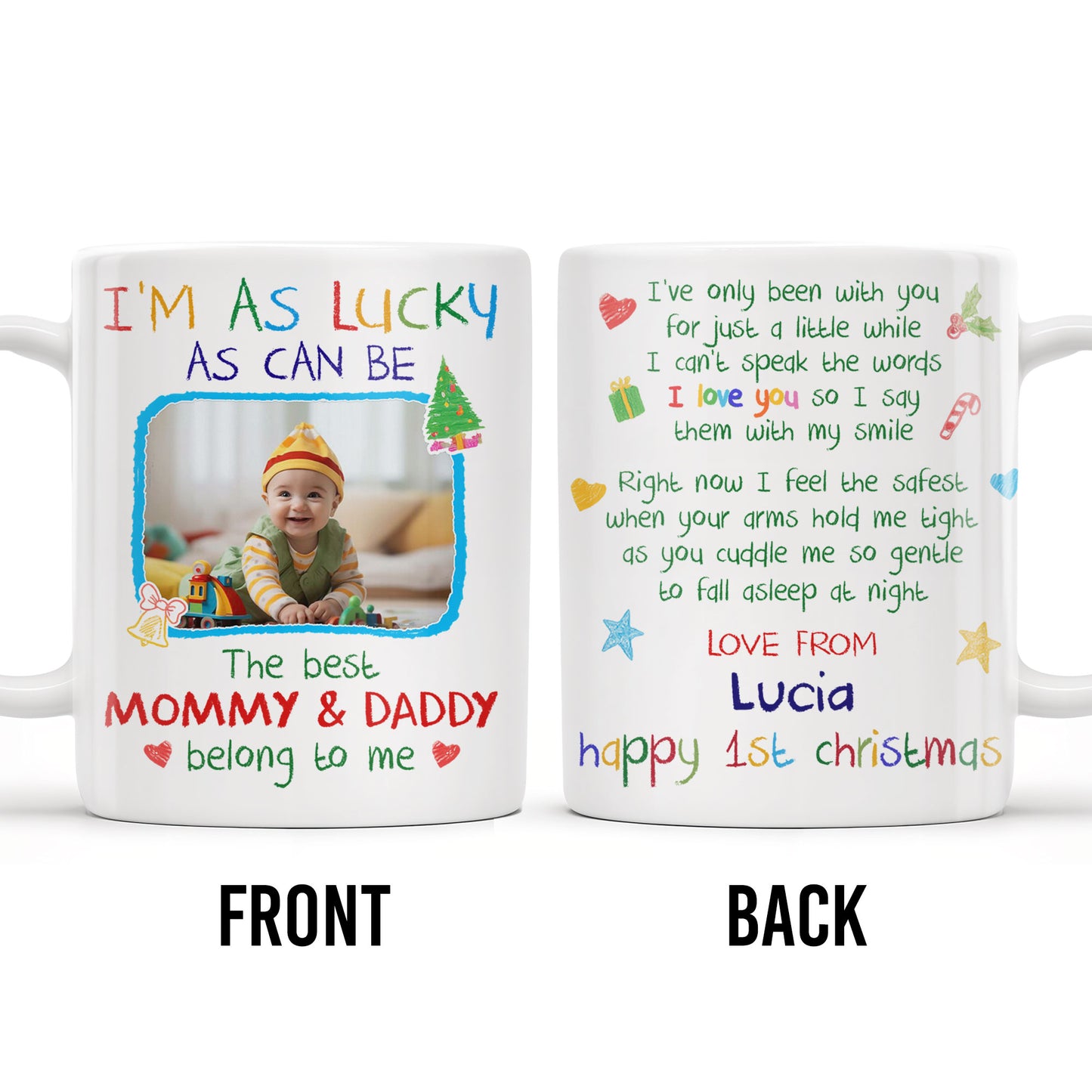 I'm As Lucky As Can Be, Happy 1st Christmas With Trees And Gifts - Personalized Custom Coffee Mug - XMAS040_MG