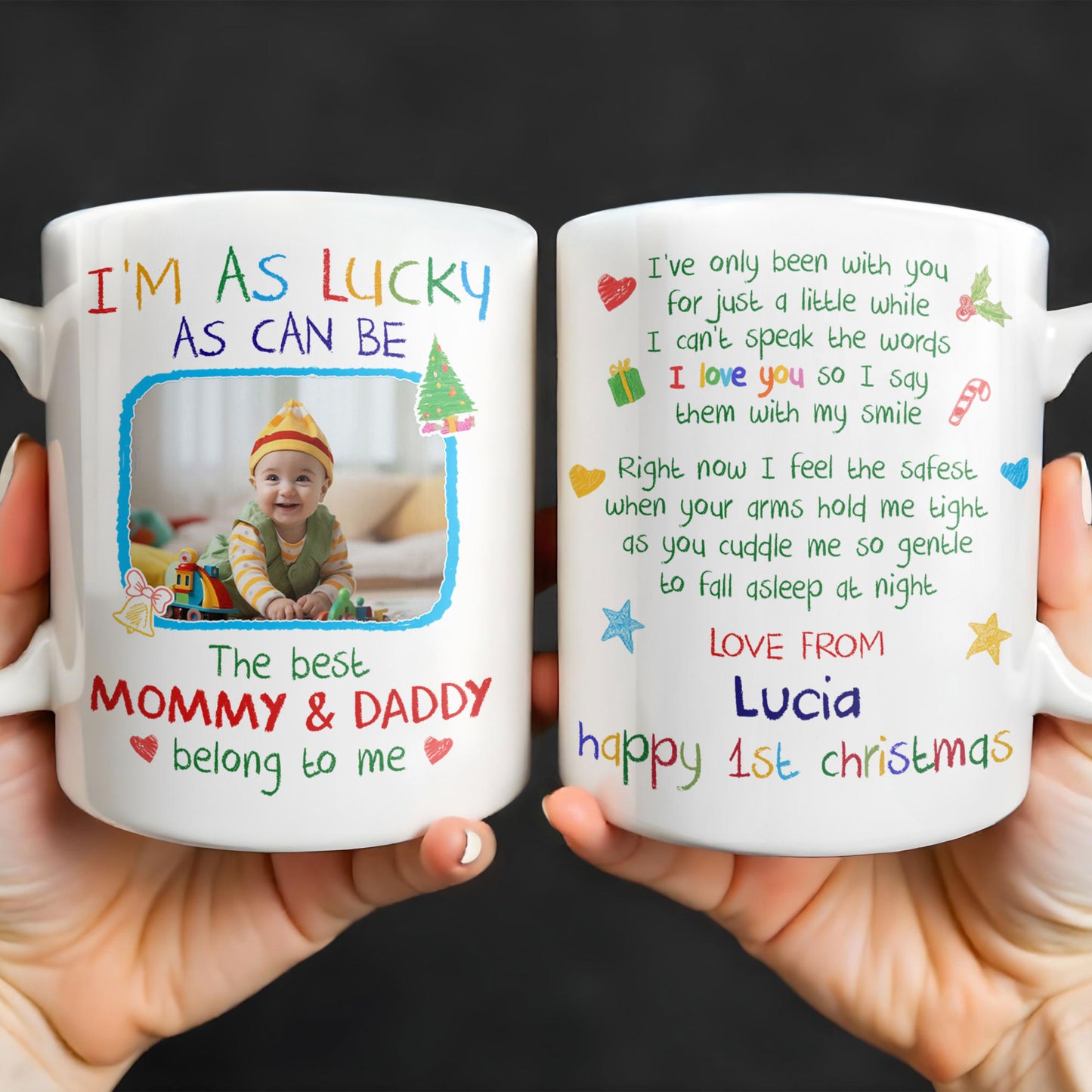 I'm As Lucky As Can Be, Happy 1st Christmas With Trees And Gifts - Personalized Custom Coffee Mug - XMAS040_MG