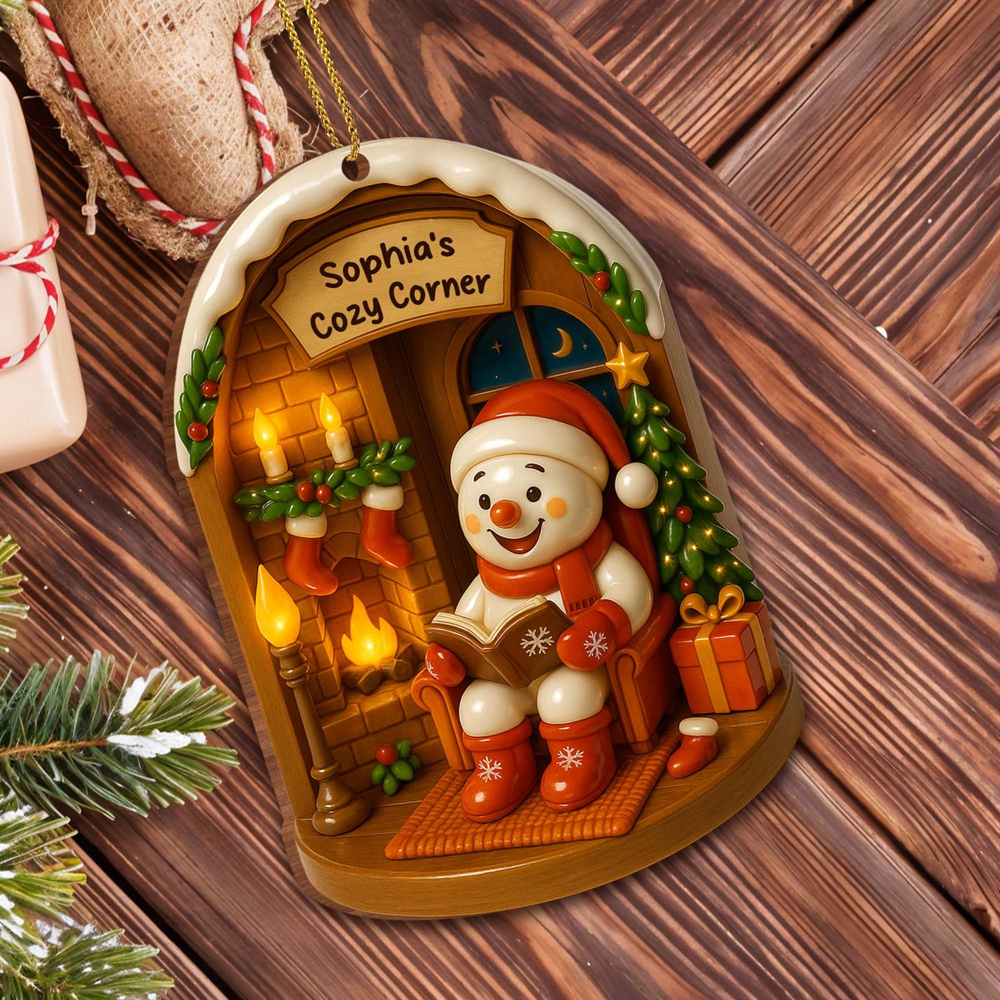 Crea un rincón cálido y acogedor estas fiestas - Adorno de madera personalizado, forma personalizada - XMAS040_WDO