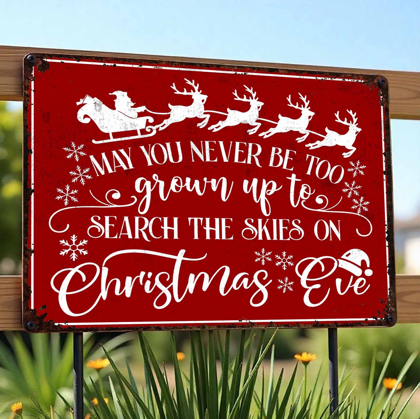 Search The Skies On Christmas Eve With Reindeer And Snowflakes