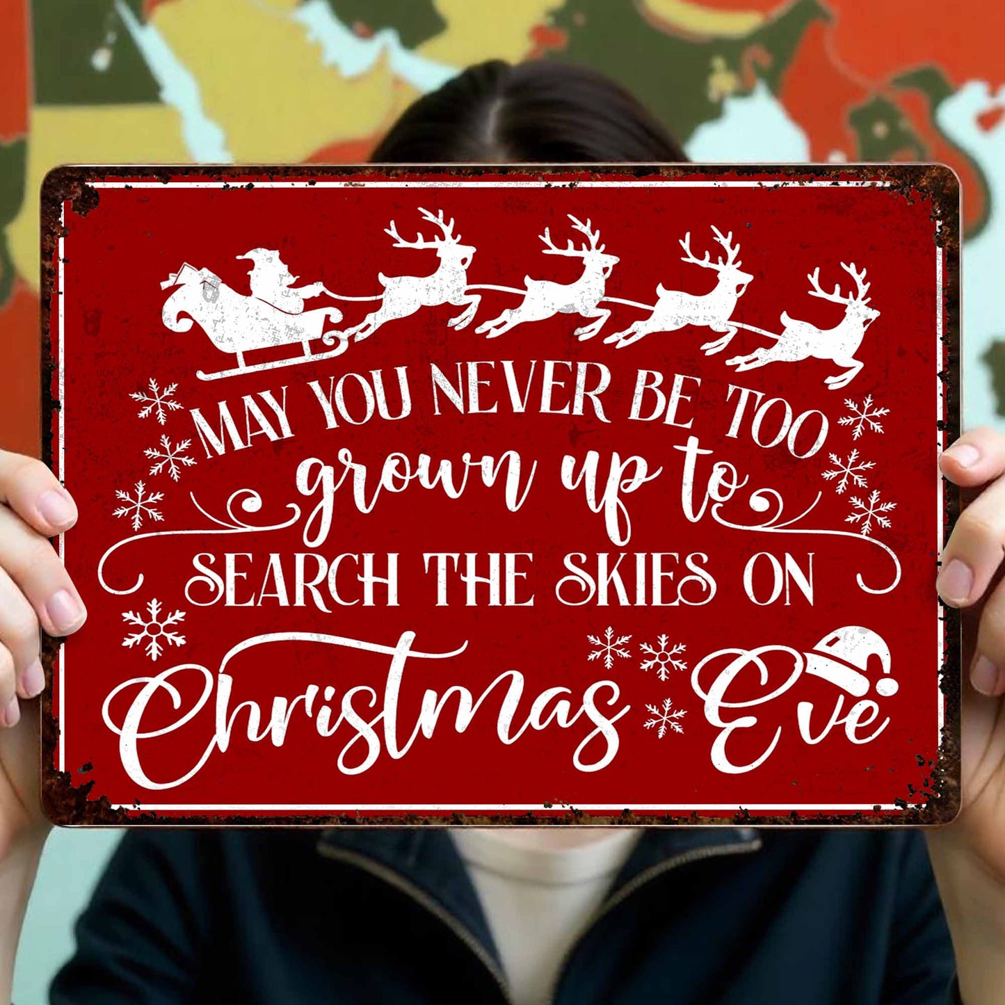 Search The Skies On Christmas Eve With Reindeer And Snowflakes