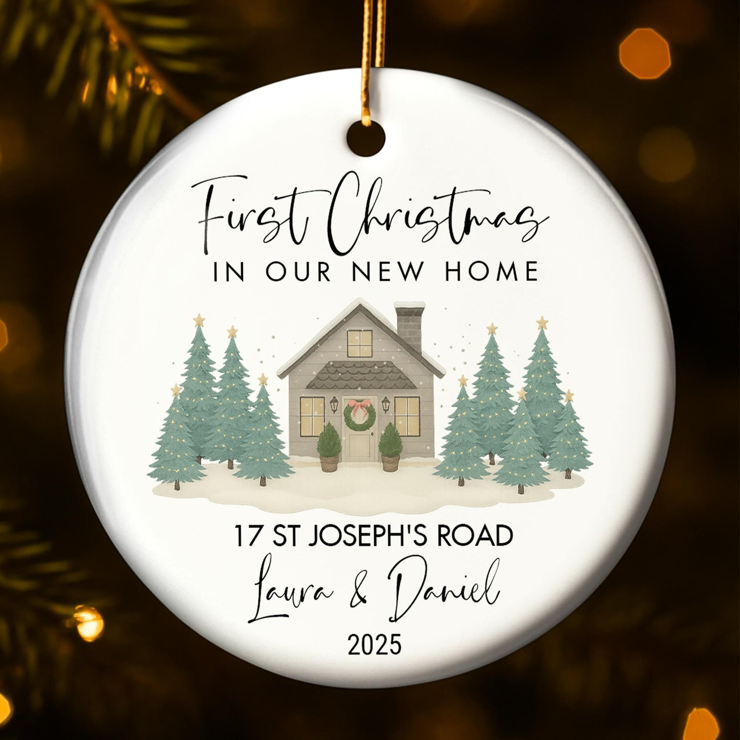 First Christmas In Our New Home With House And Trees