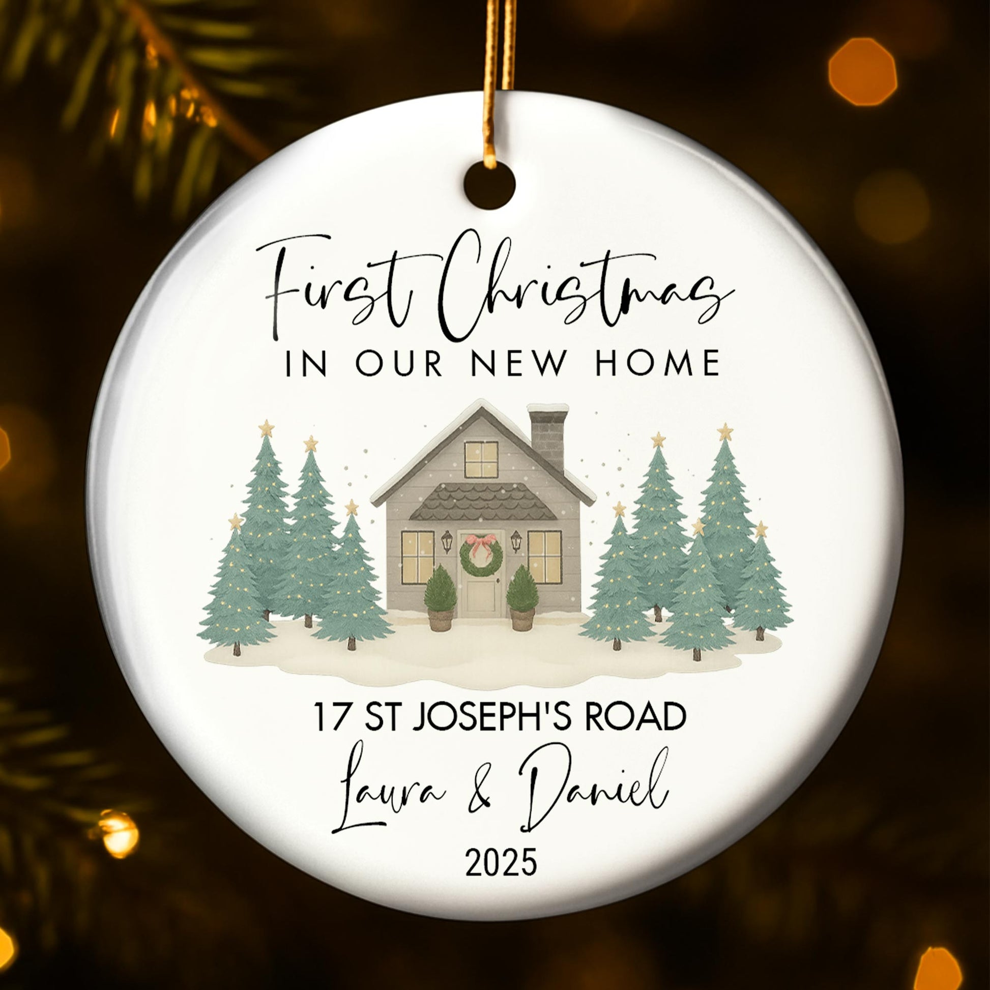 First Christmas In Our New Home With House And Trees