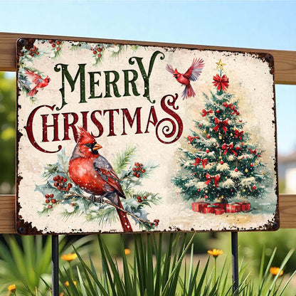 Merry Christmas With Cardinal And Christmas Tree