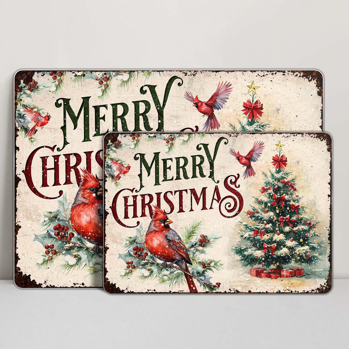 Merry Christmas With Cardinal And Christmas Tree