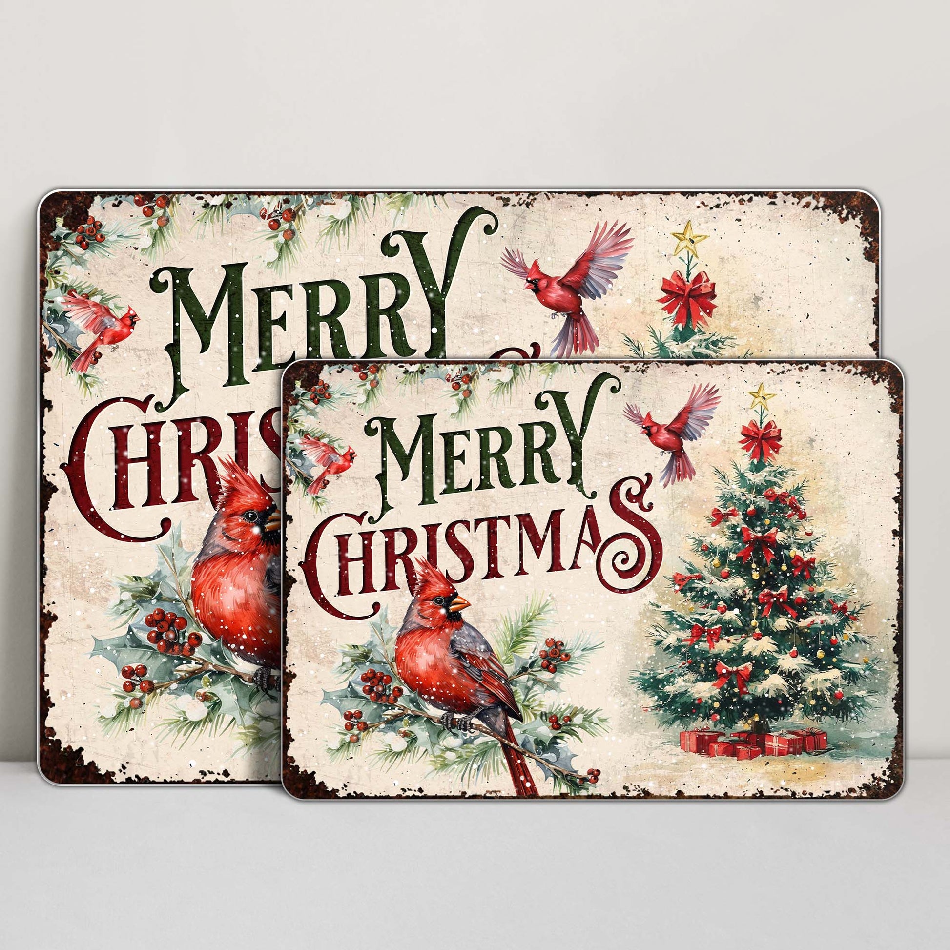 Merry Christmas With Cardinal And Christmas Tree