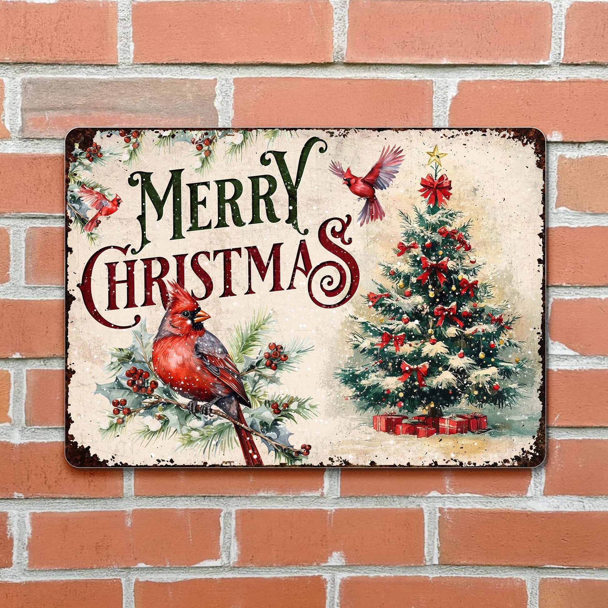 Merry Christmas With Cardinal And Christmas Tree