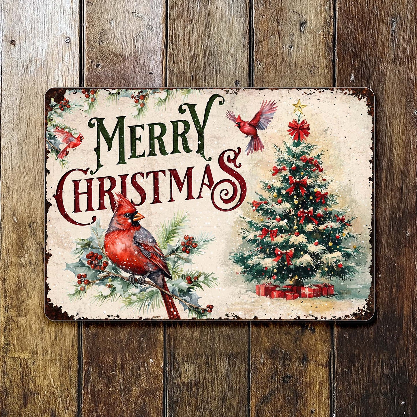 Merry Christmas With Cardinal And Christmas Tree