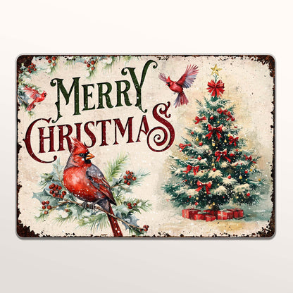 Merry Christmas With Cardinal And Christmas Tree