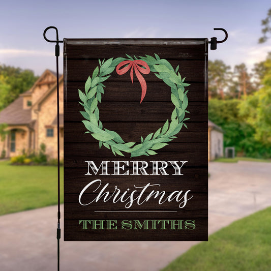 Merry Christmas Wreath On Wooden Background