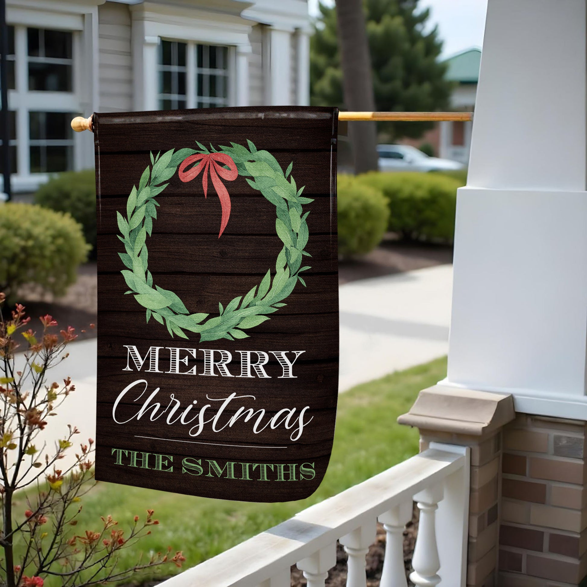 Merry Christmas Wreath On Wooden Background