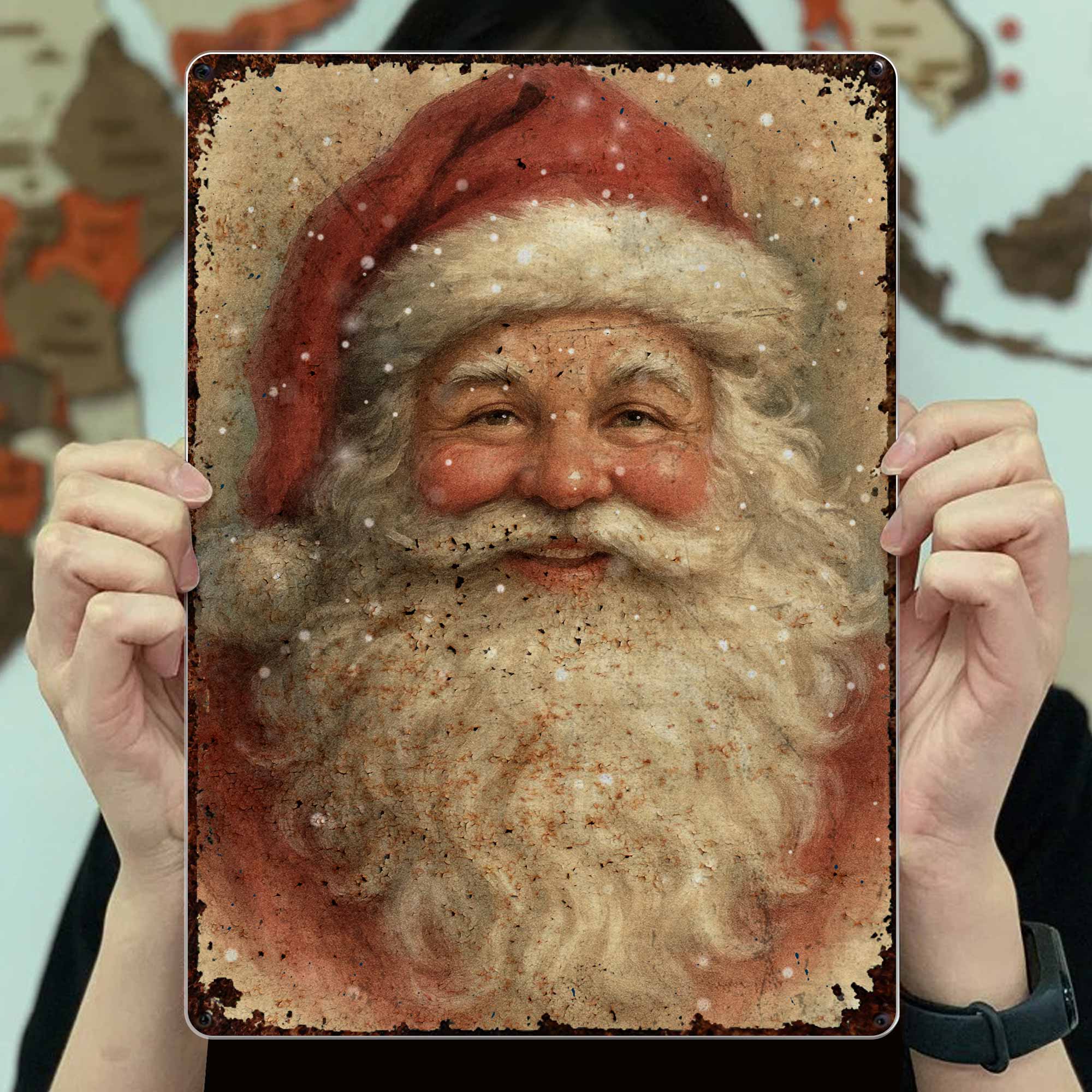 Vintage Santa Claus Illustration, Personalized Metal Sign, Gift