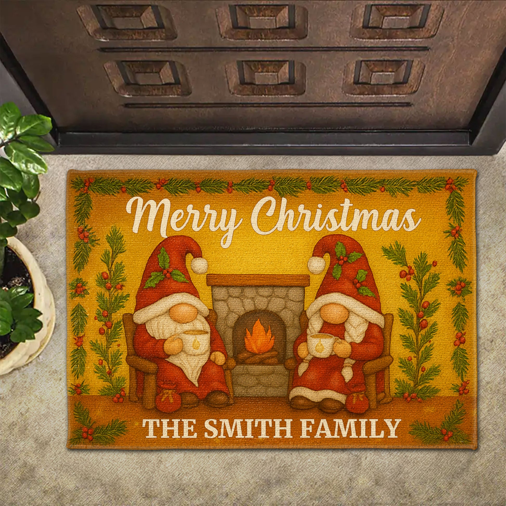 Merry Christmas With Santa Claus And Fireplace