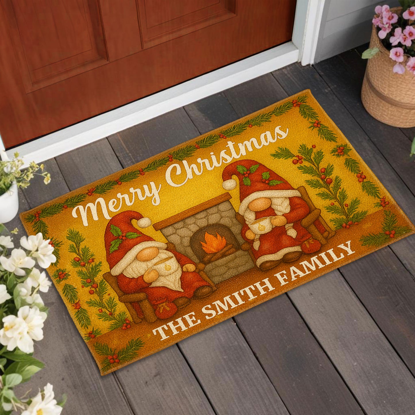 Merry Christmas With Santa Claus And Fireplace