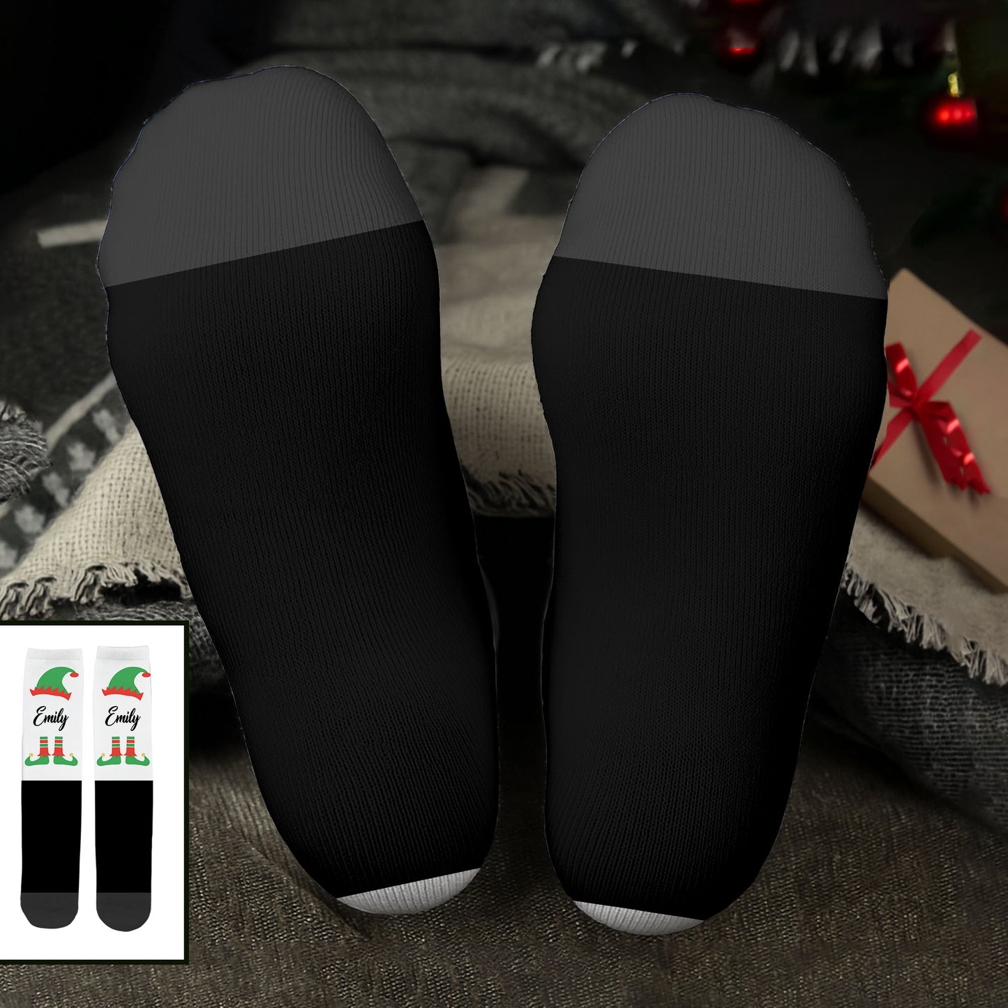 Festive Elf Boots On Cozy Christmas Socks