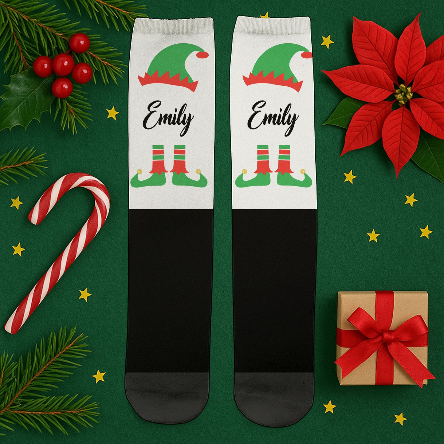 Festive Elf Boots On Cozy Christmas Socks