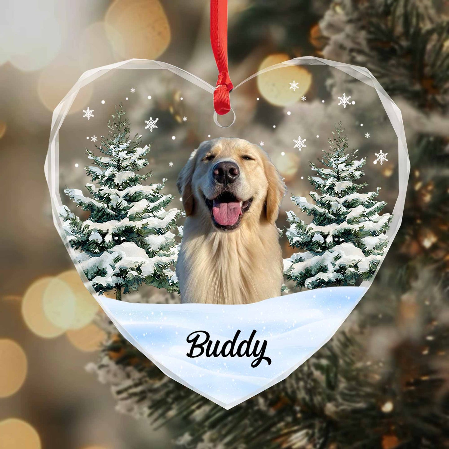 Joyful Dog Amidst Snowy Trees Ornament