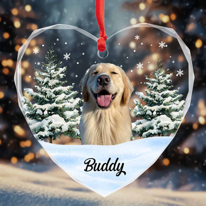 Joyful Dog Amidst Snowy Trees Ornament