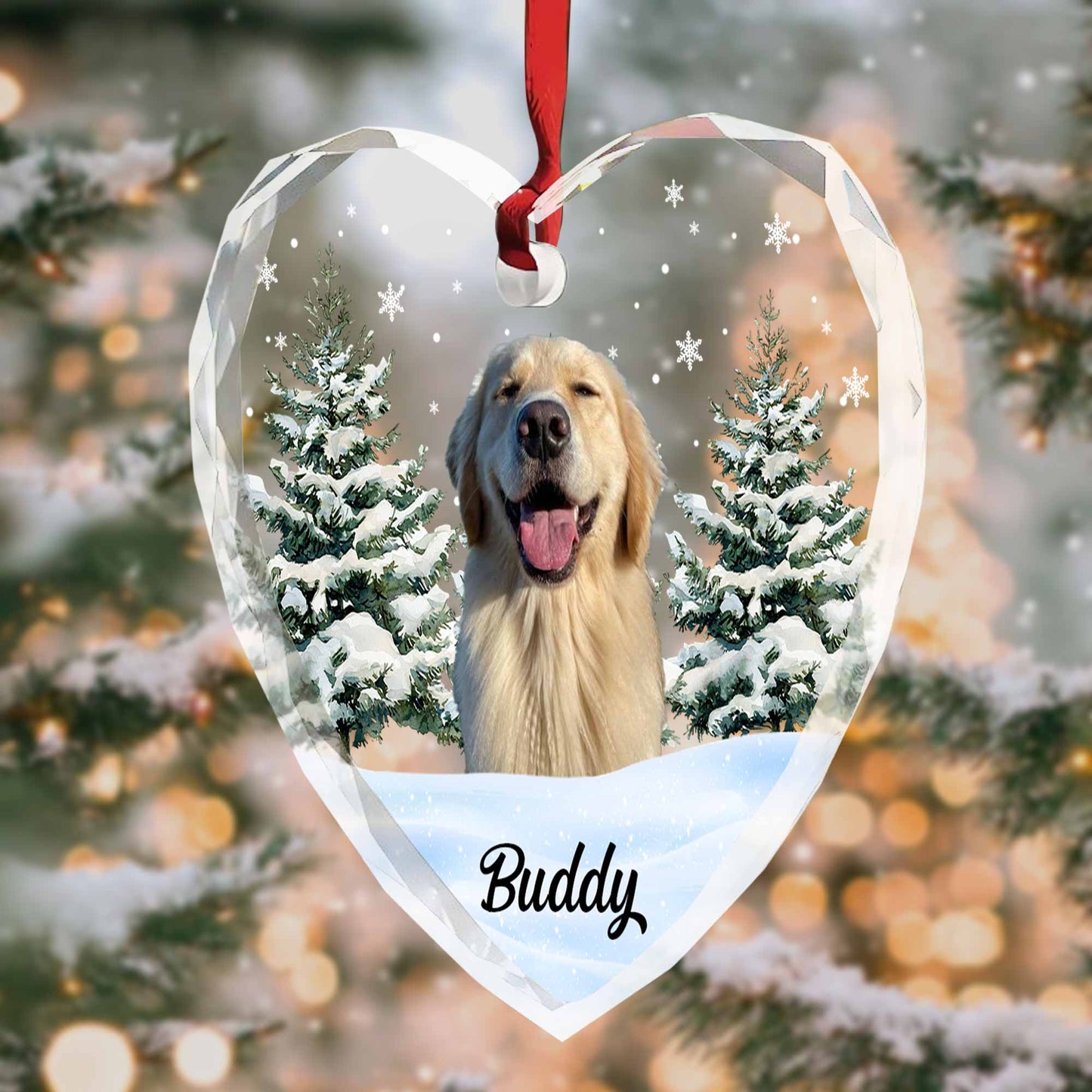 Joyful Dog Amidst Snowy Trees Ornament