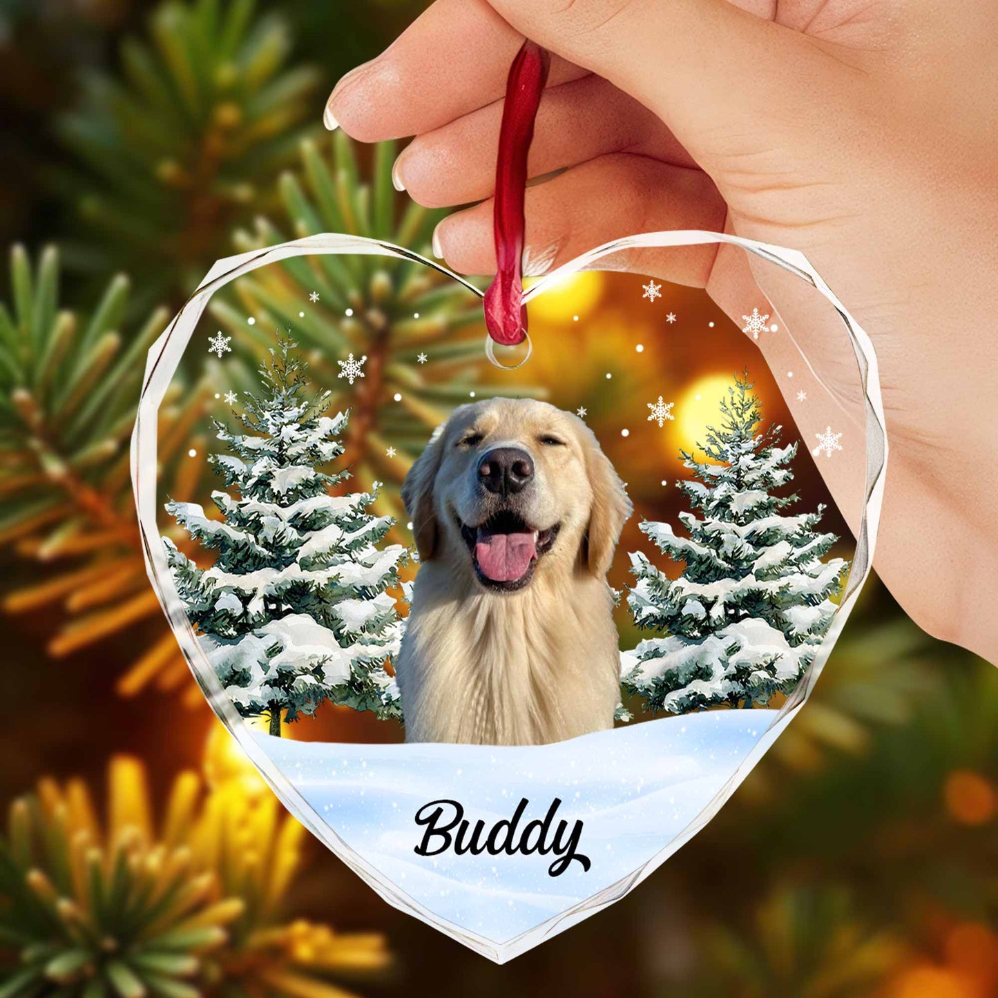 Joyful Dog Amidst Snowy Trees Ornament