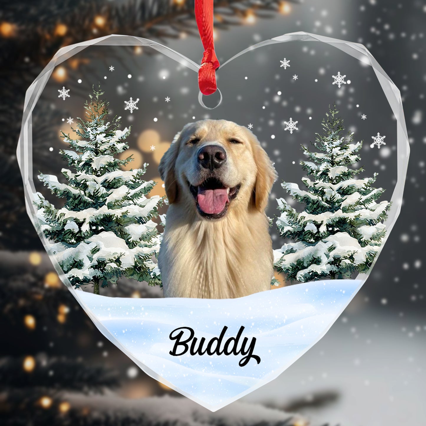 Joyful Dog Amidst Snowy Trees Ornament