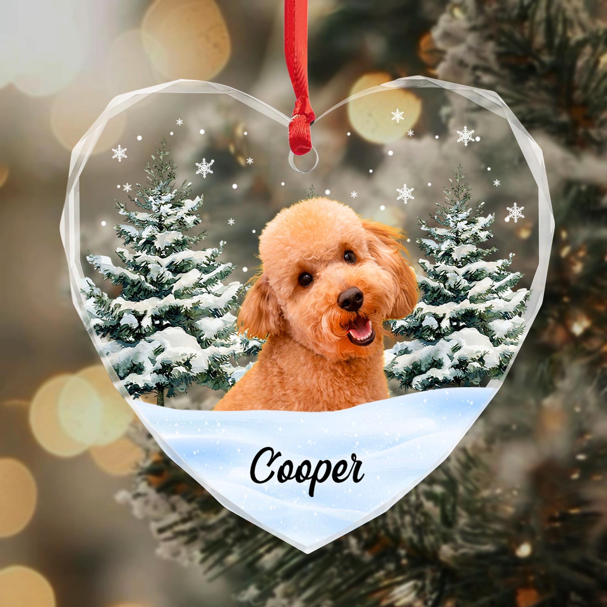 Joyful Dog Amidst Snowy Trees Ornament