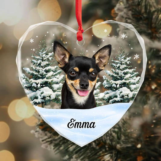 Joyful Dog Amidst Snowy Trees Ornament