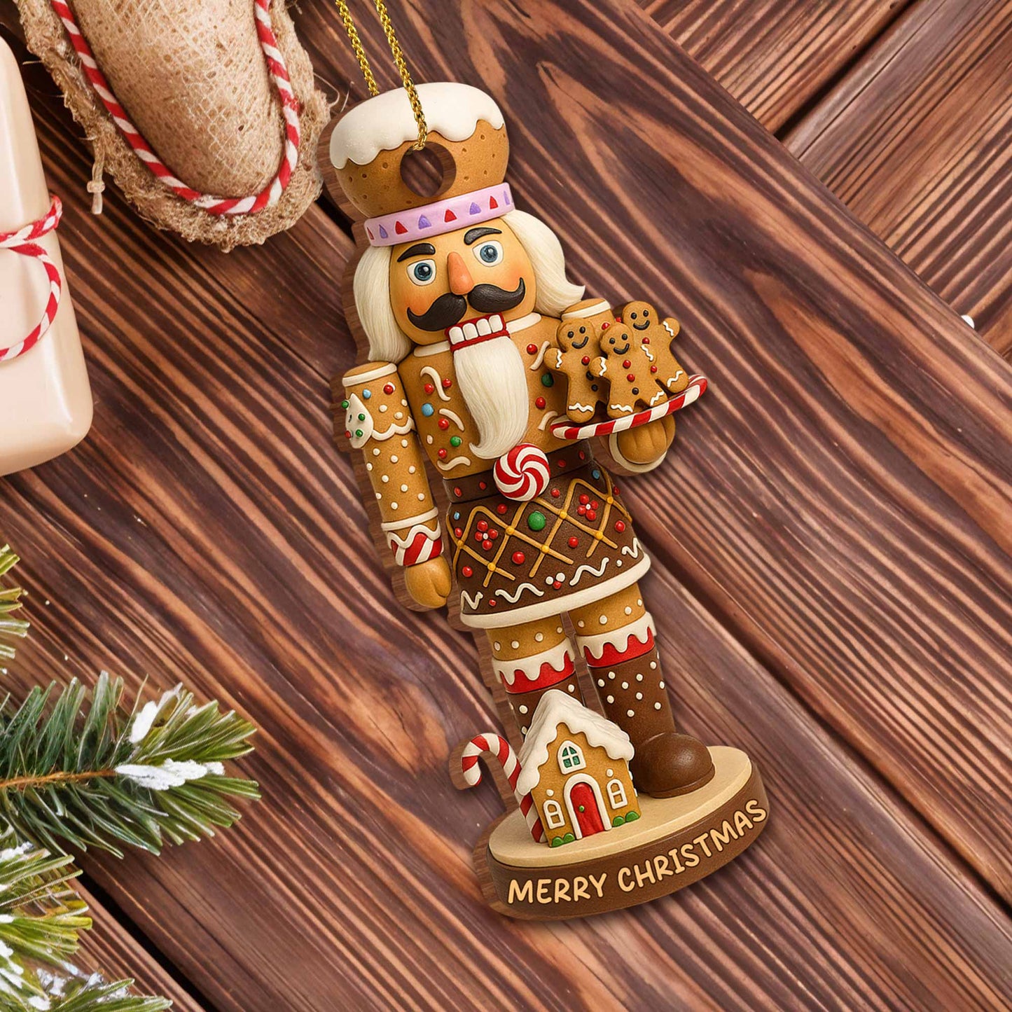 Merry Christmas Nutcracker With Gingerbread And Candy Cane