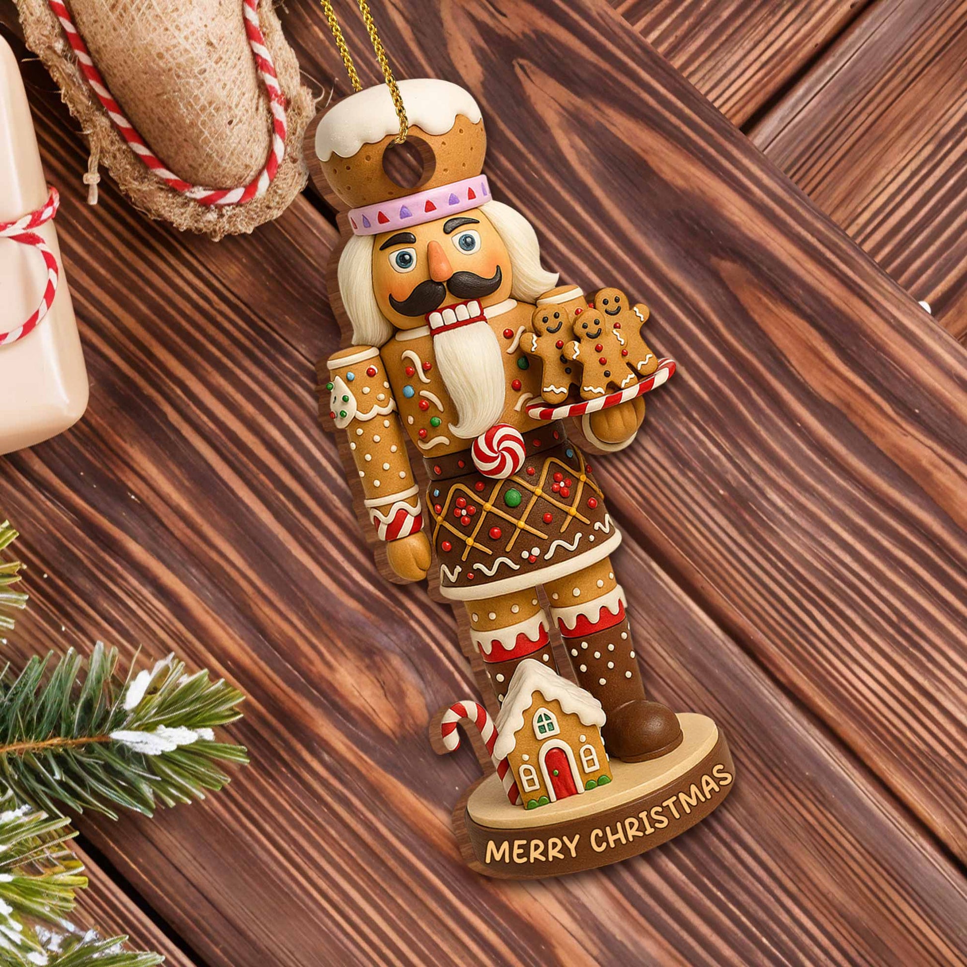 Merry Christmas Nutcracker With Gingerbread And Candy Cane