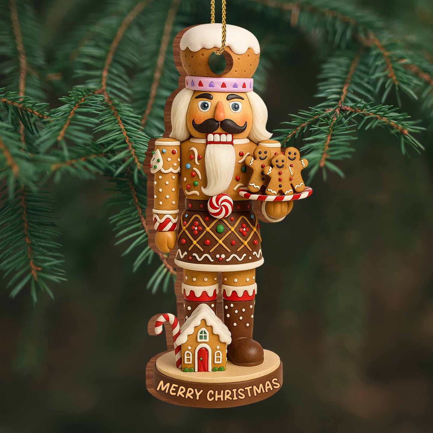 Merry Christmas Nutcracker With Gingerbread And Candy Cane