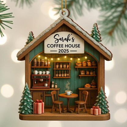 Personalized Cafe Christmas Ornament With Coffee House