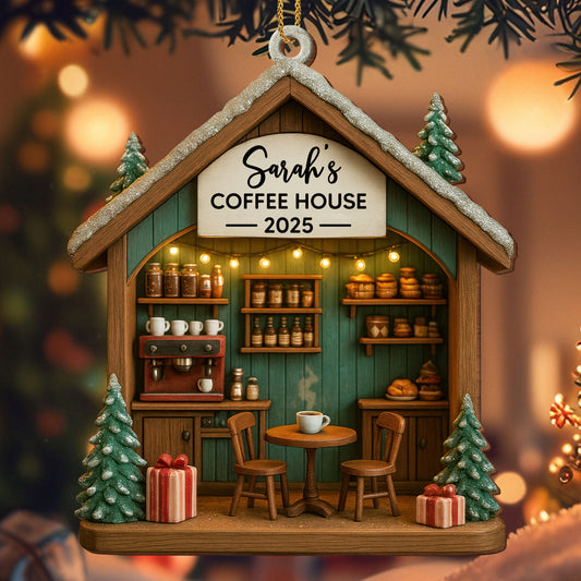 Personalized Cafe Christmas Ornament With Coffee House