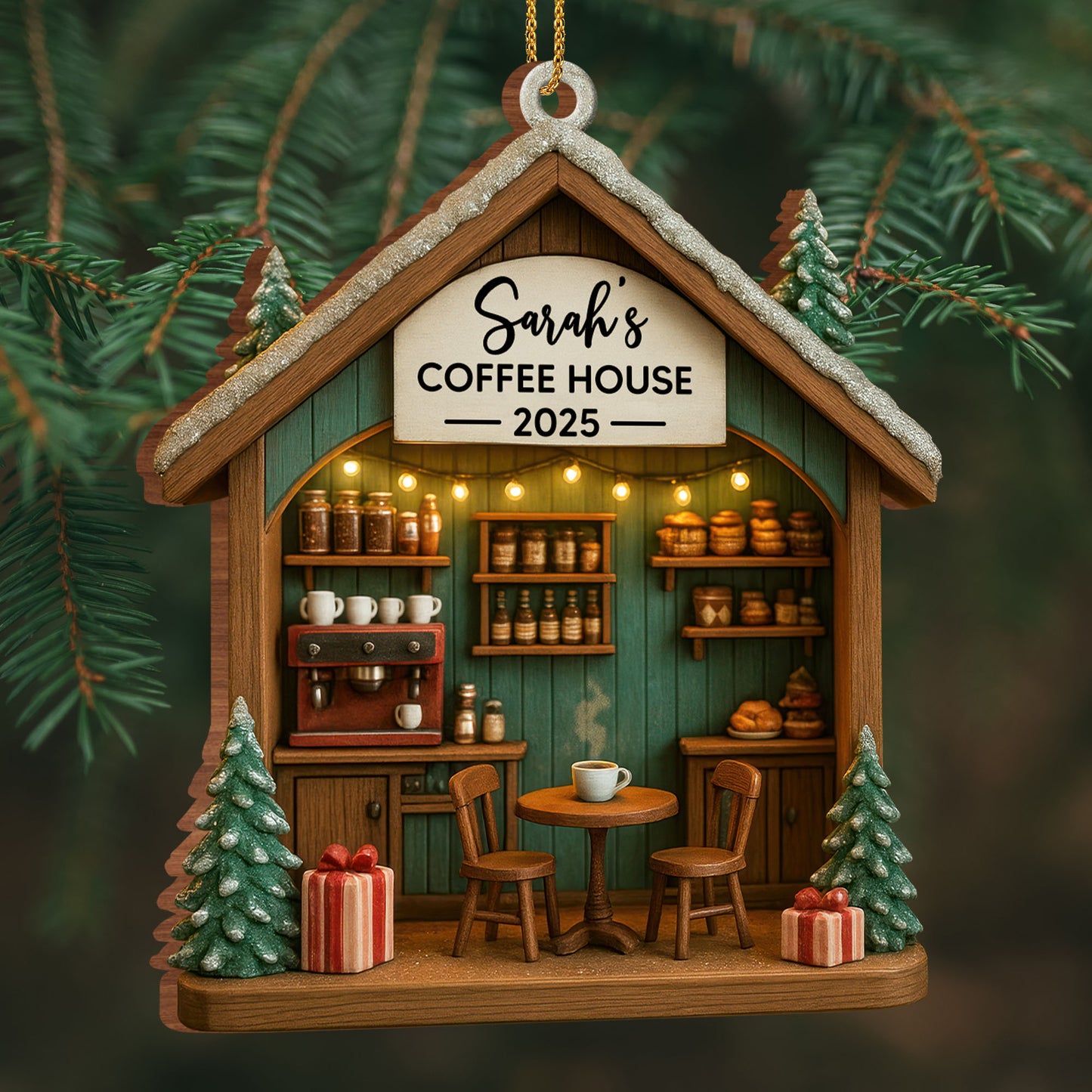 Personalized Cafe Christmas Ornament With Coffee House