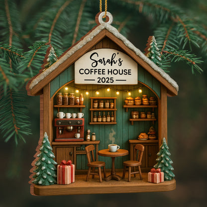 Personalized Cafe Christmas Ornament With Coffee House