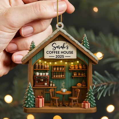 Personalized Cafe Christmas Ornament With Coffee House
