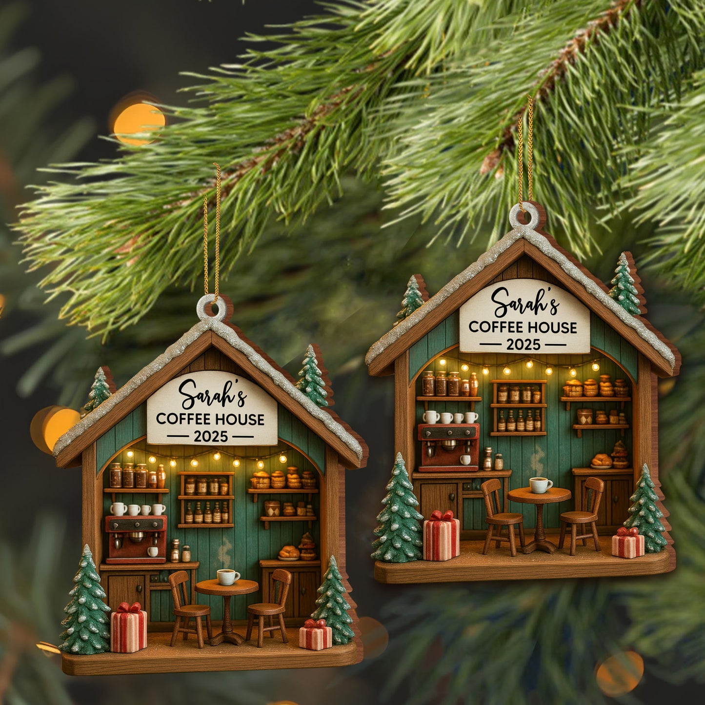 Personalized Cafe Christmas Ornament With Coffee House