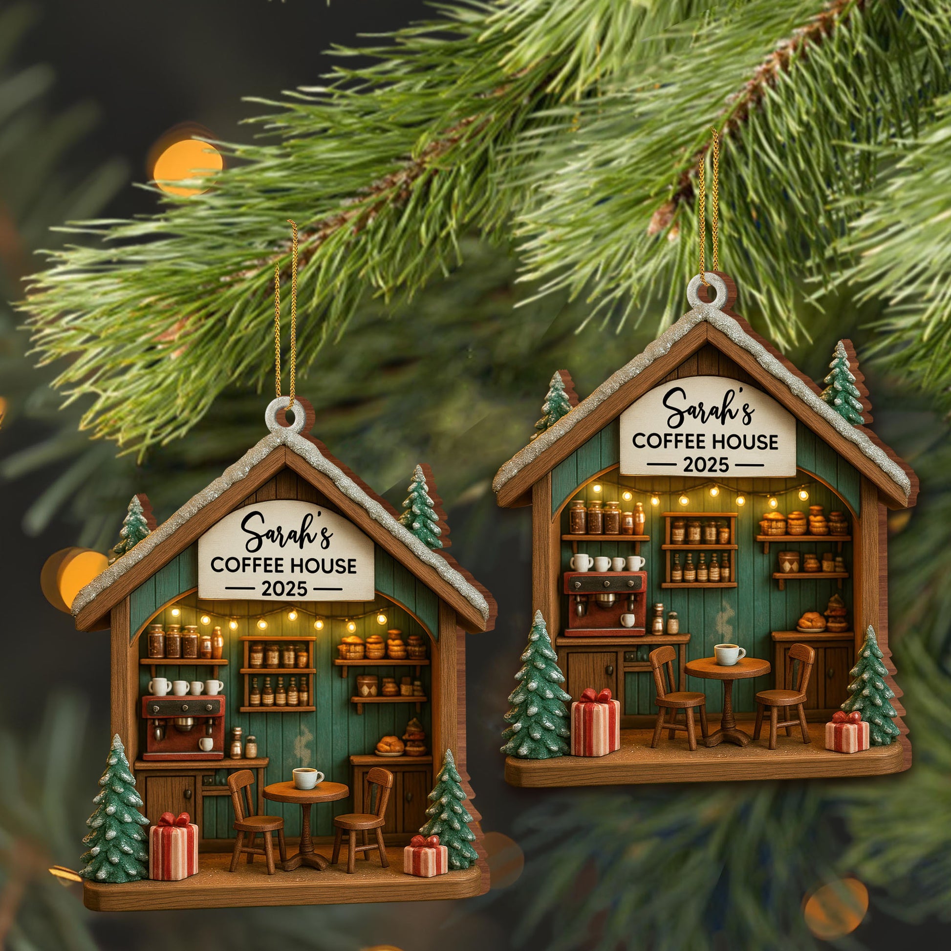 Personalized Cafe Christmas Ornament With Coffee House
