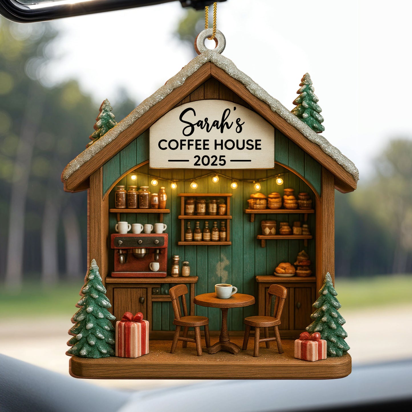 Personalized Cafe Christmas Ornament With Coffee House