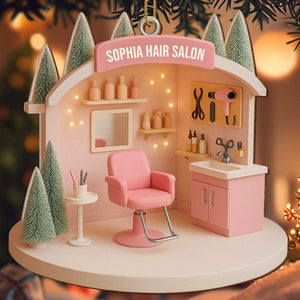 Customizable Salon-Themed Ornament Featuring Salon Chair and Tools