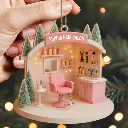 Customizable Salon-Themed Ornament Featuring Salon Chair and Tools