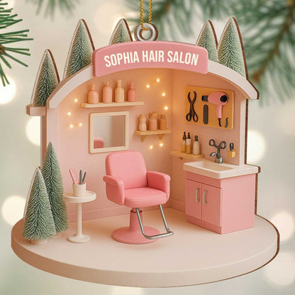 Customizable Salon-Themed Ornament Featuring Salon Chair and Tools