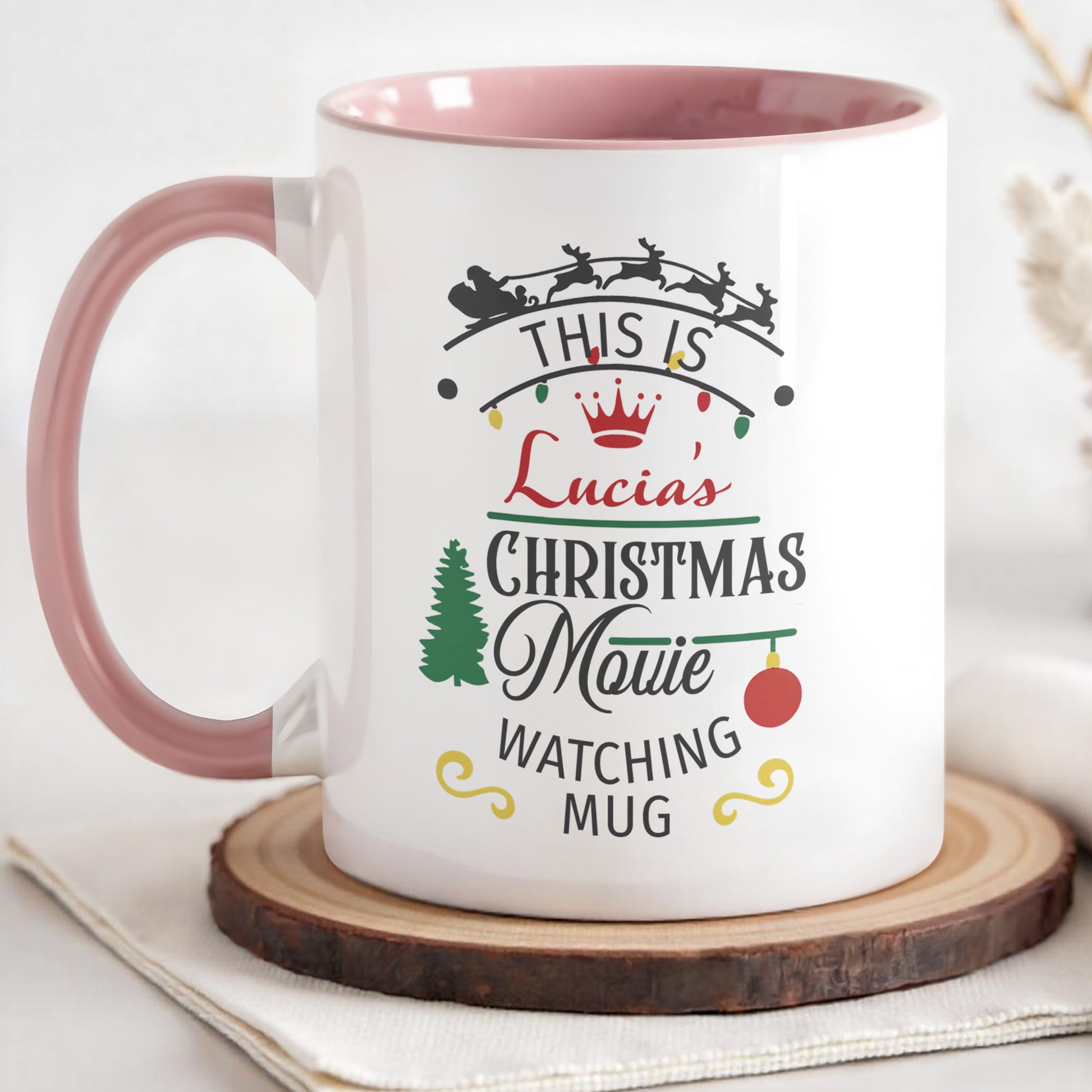 Christmas Movie Watching Mug With Tree, Sleigh, Ornament