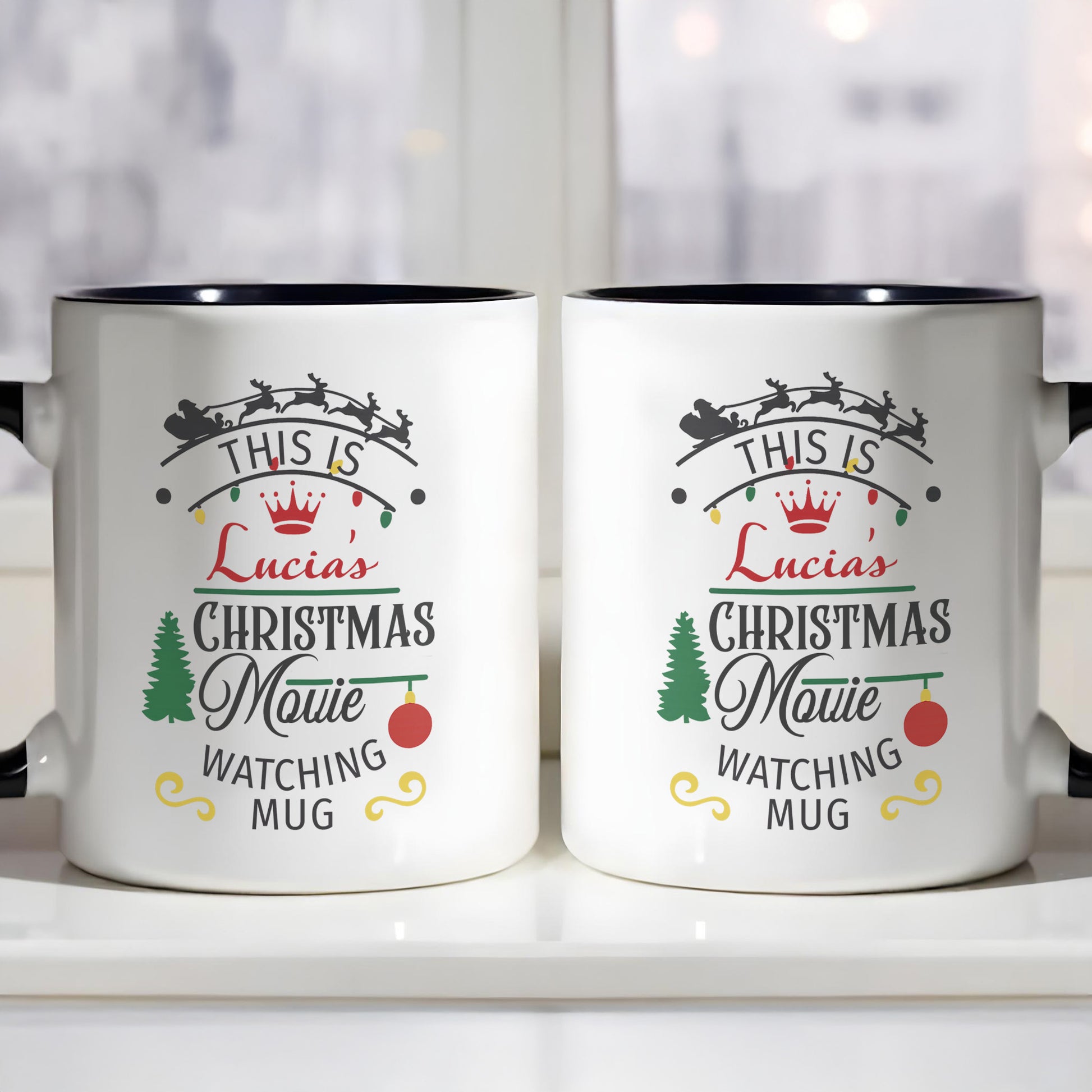 Christmas Movie Watching Mug With Tree, Sleigh, Ornament