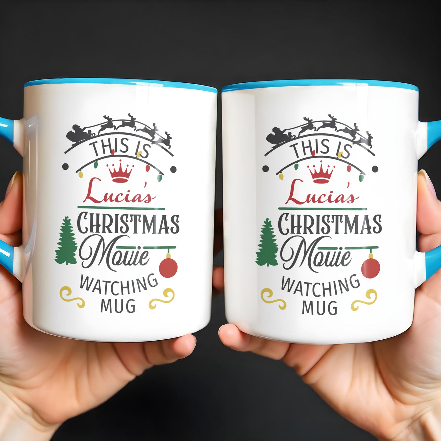 Christmas Movie Watching Mug With Tree, Sleigh, Ornament