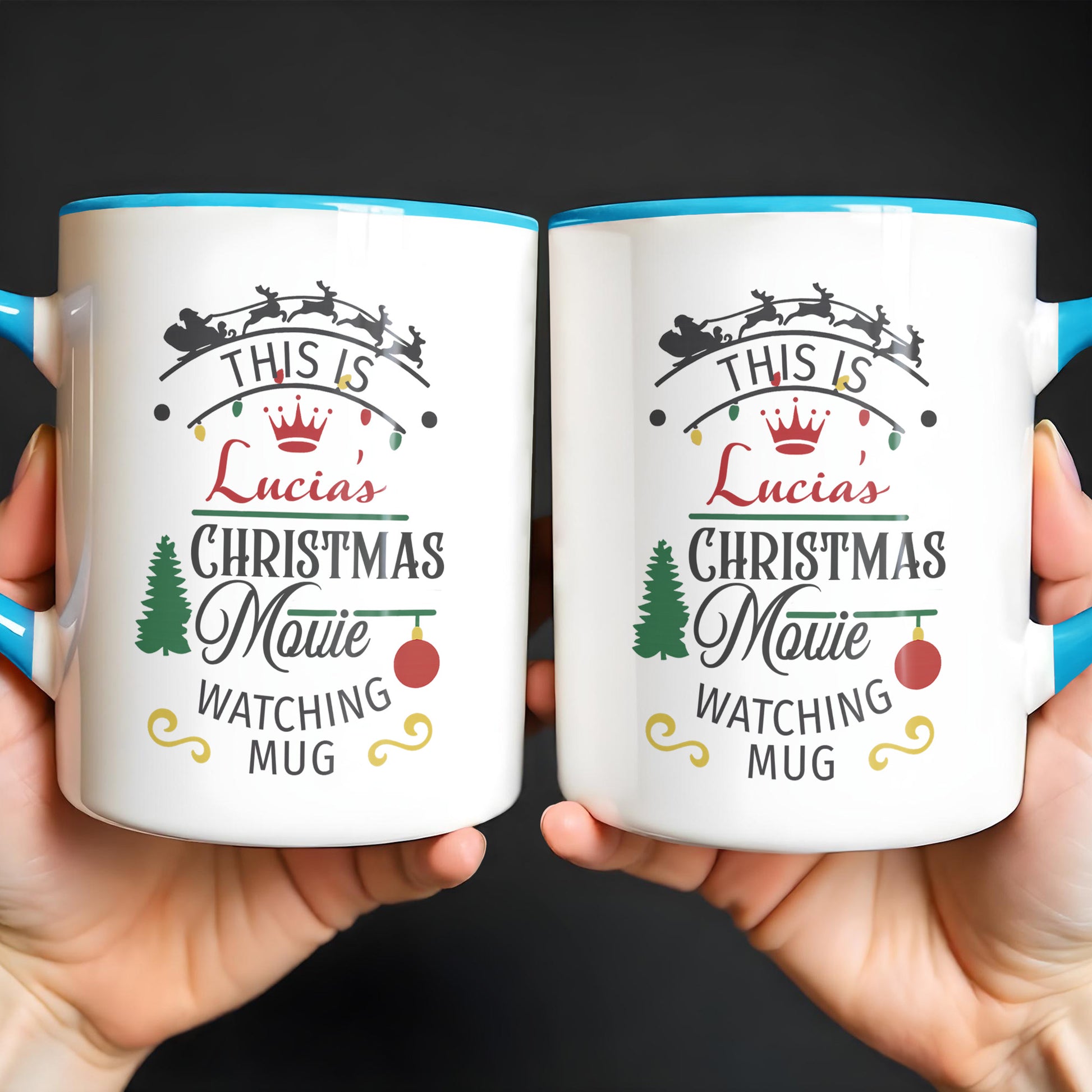 Christmas Movie Watching Mug With Tree, Sleigh, Ornament