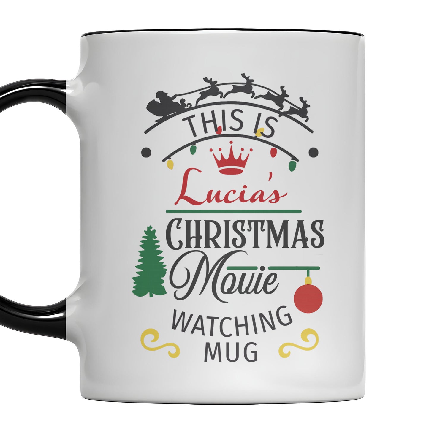 Christmas Movie Watching Mug With Tree, Sleigh, Ornament