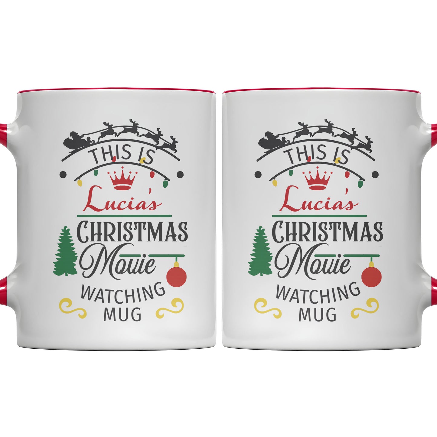 Christmas Movie Watching Mug With Tree, Sleigh, Ornament