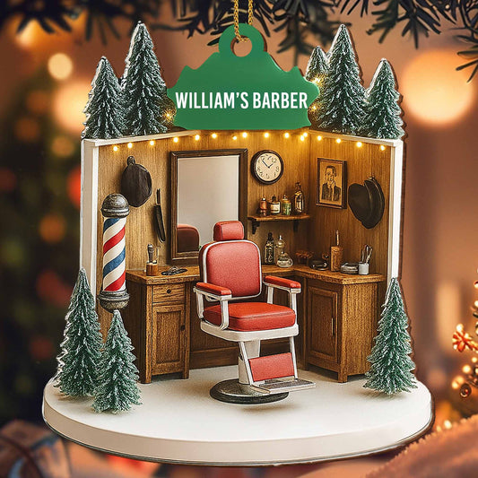 William's Barber, chaise et poteau de barbier - Décoration en bois personnalisée, forme personnalisée - XMAS067_WDO