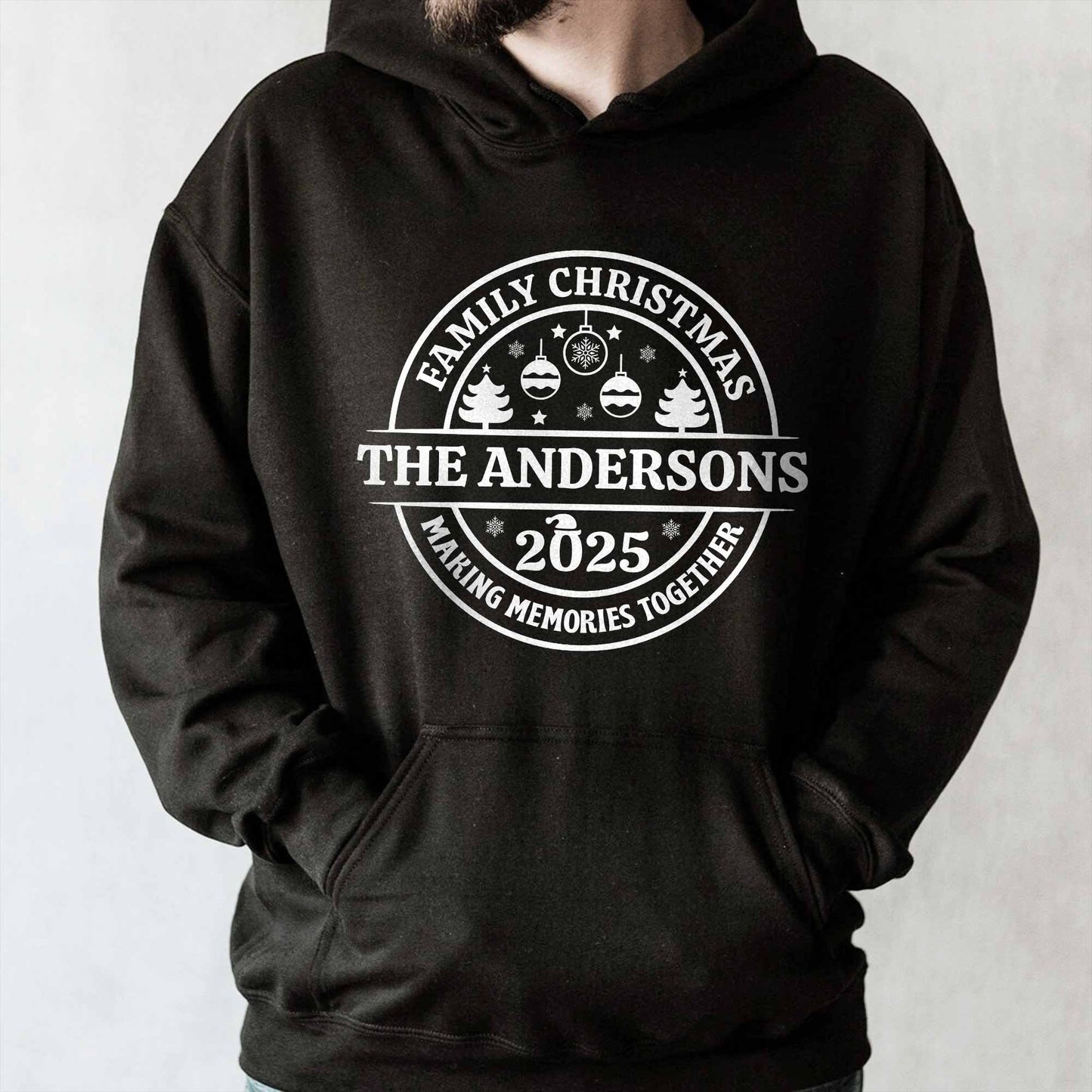 Family Christmas Making Memories Together With Christmas Trees And Ornaments