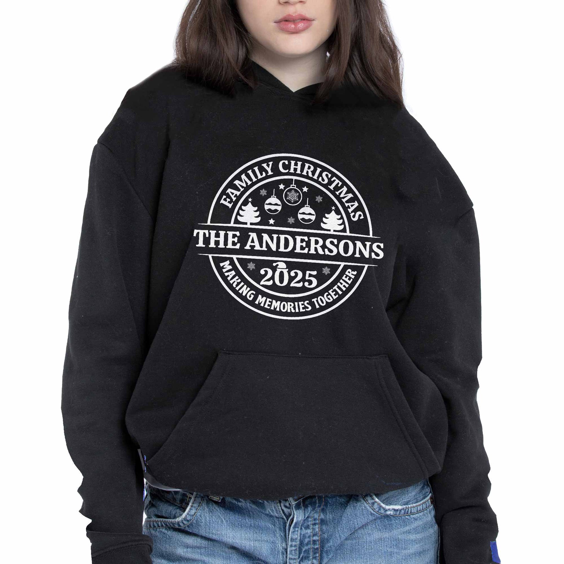 Family Christmas Making Memories Together With Christmas Trees And Ornaments